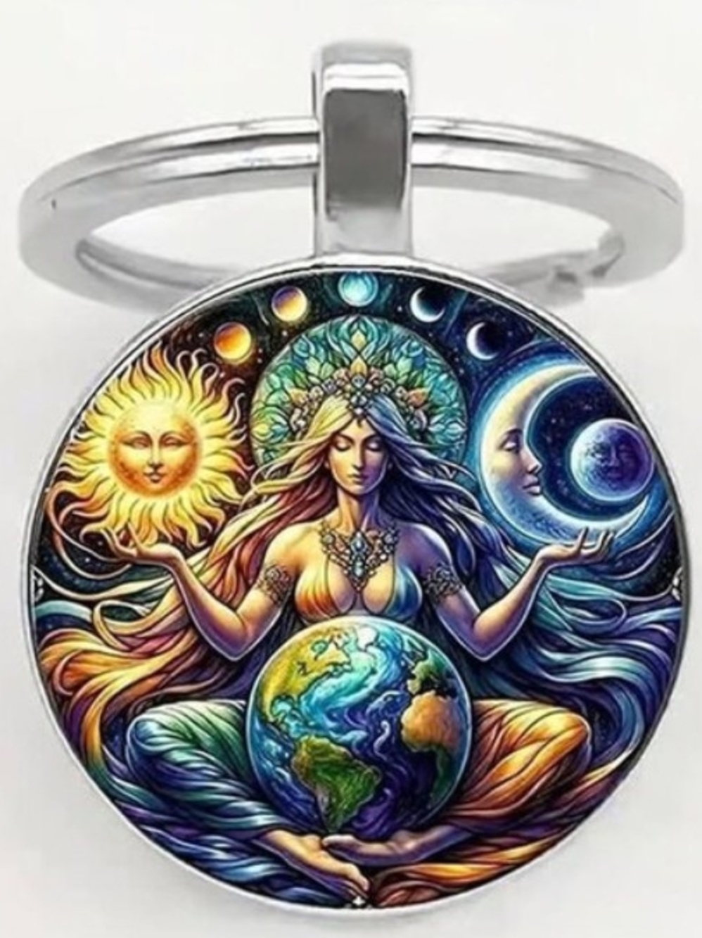 Sun & Moon Goddess Pendant Keychain in Multicolor
